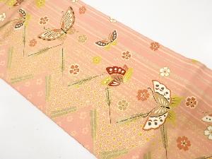 金彩　縞に蝶・扇・桜散らし模様　名古屋帯